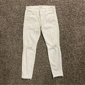 MOTHER Jeans Women’s 29 White The Looker Ankle Fray Little Miss Innocnt Distress